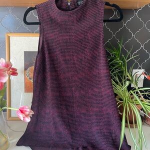 Topshop burgandy Sleeveless Ribbed Mock Neck Blouse